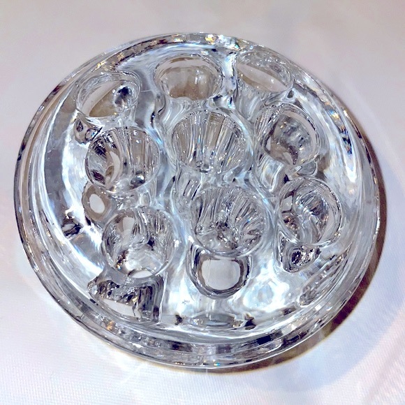 Antique Cambridge Glass Company Crystal Flower Frog 9 Holes Circa 1916 3” Wide - Picture 2 of 5